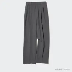 ユニクロ　タックワイドパンツ グレー 丈長め　M