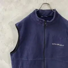 ヴィンテージ　フリースベスト　刺繍ロゴ　フルジップ　ネイビー　紺　2XL VT2