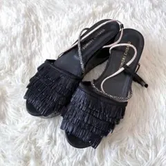 ツモリチサト　厚底　サンダル　クロスストラップ　黒　Lサイズ　24.5cmのサムネイル