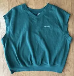 H&M DIVIDED Vネック スウェットベスト ダークグリーン 緑　L