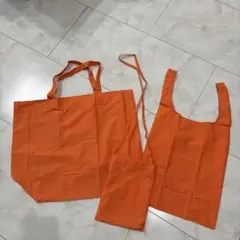 オレンジ エコバッグ 大きめ ナイロンシンプル　ハンドメイド