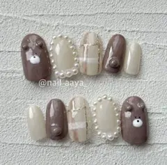 クマさん チェック フレンチガーリー ネイルチップ