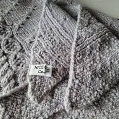 NICE CLAUP　ショール　三角　ハンドニット　グレー　経年　新品未使用