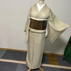 色無地　一つ紋(正倉院・茶屋辻模様)ベージュ 西陣織　作り帯セット