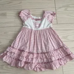 シャーリーテンプル 100cm チェックフリル半袖ワンピース ピンク