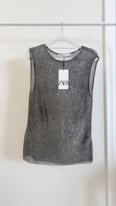 ZARA ノースリーブ メッシュトップス グレー