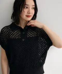 衿付き透かし編みニットプルオーバーのサムネイル
