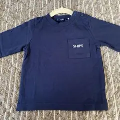 【美品】SHIPS 長袖トップス ロンT ネイビー ポケット付き 80cm
