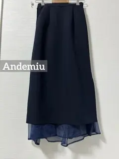 k0197 Andemiu オーガンジー付きナロースカート　ネイビー