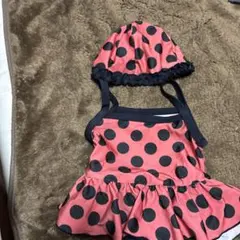 水玉柄フリル水着と帽子セット