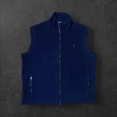 ポロラルフローレンポニー刺繍フルジップ中肉コットンジレベストXXLネイビー