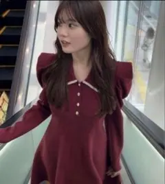 rienda リエンダ　カラーデザインタックミニニットワンピース　レッド　フリー