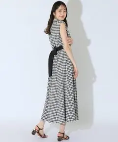 2022夏コレクション　ギンガムノースリーブリボンワンピース