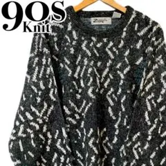 90s ヴィンテージ 総柄ニット レトロデザイン モザイク柄 オーバーサイズのサムネイル