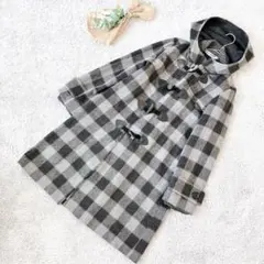 A3205✨値下げ【ルーニィ】グレー系チェック/ダッフルコート/フード/40/L