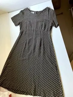 ローラアシュレイ　ワンピース　シルク100% ハイウェスト切り替え　茶色　小花