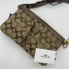 人気✨コーチ ショルダーバッグ シグネチャー Wポケット キャンバス ブラウン