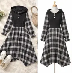 り*️様 ロングワンピース ドッキング ニット チェック シャツワンピ