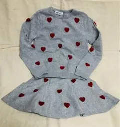 H&M グレー地 赤ハート柄 コットンファインニット 上下セットアップ6〜8歳