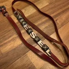 【DIESEL スタッズ付きレザーベルト 赤】