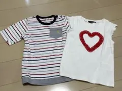 五分袖ストライプとノースリーブハートのTシャツ2枚セット