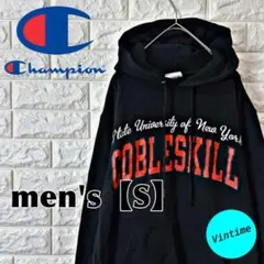 a4【Champion】刺繍ロゴパーカー【メンズS】ブラック