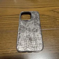 シルバー クロコダイルテクスチャ iPhone14proケース