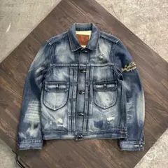 7AS9 コールブラック　デニムジャケット　Gジャン　2nd 青　ダメージ　古着