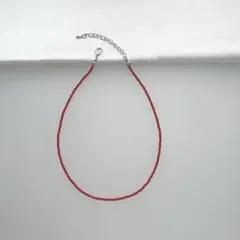 ワントーンビーズネックレス　チョーカー　クリアレッド　ハンドメイド