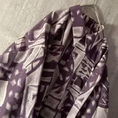 ヴィンテージ 総柄 幾何学柄 メンズ シャツ テロ感 太アーム レトロ パープル