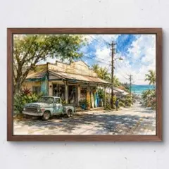 新緑と海風のハワイ・ローカルタウン｜水彩画＋ペン画 アートポスター