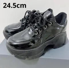 【美品】エナメル調 厚底スニーカーローファー ブラック 24.5cm Y2K