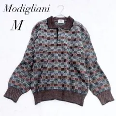 モディリアーニ/ニット/総柄/ポロ襟/ウール混/イタリア/80s/90s