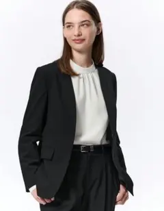 美品 GU ウォッシャブルノーカラージャケット ブラック M