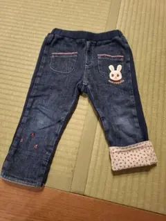 デニム風ネイビーうさぎ刺繍パンツ　90