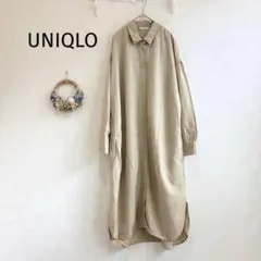 UNIQLO ユニクロ シャツワンピース ベージュ　長袖　 L レーヨン　麻