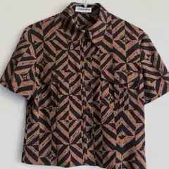 GEORGES RECH 幾何学模様　茶色と黒　半袖シャツ　SIZE40のサムネイル