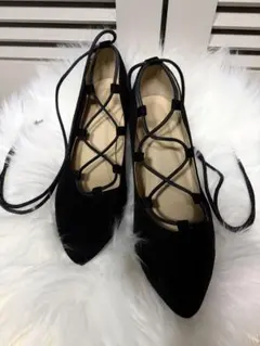 レースアップパンプス ヒール ブラック 24.5cm 編み上げ 紐タイプ