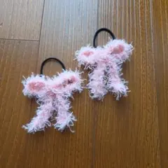 ピンク リボン型 ヘアゴム 2個セット