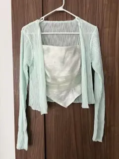 アムード　ミントグリーン 長袖カーディガン、キャミソール