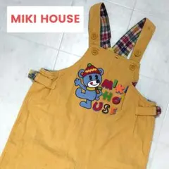 MIKI HOUSE　オーバーオール　90　チェック クマ 黄色　汚れ有り