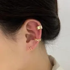 ゴールド 3点セット イヤーカフ クリップイヤリング メンズ ＃C832-4