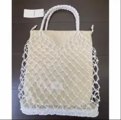MONO COMME CA モノコムサ マクラメ編みトートバッグ オフホワイト