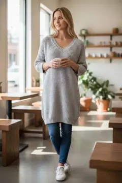 ポールスミス ニット ワンピース M 7分袖 ラメニット 青ラメ混 Vネック