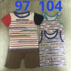 着用少なめ マザウェイズ　新幹線柄セット　半袖セットアップ97  肌着2枚104