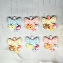 デコパーツ　リボンくまさん　6個セット