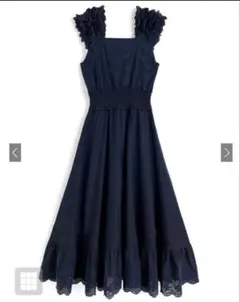 フリルショルダー花柄刺繍コットンフレアワンピース[pm588]