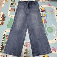 ワイドデニムパンツ ブルー コットン混　70センチ
