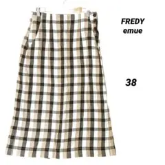 FREDY emue チェックロングスカート 38 M リネン混 サイドボタンのサムネイル
