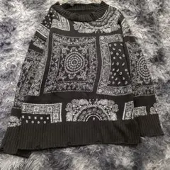 ダメージニット 嬉しいゆったりサイズ♡ブラック×ペイズリー